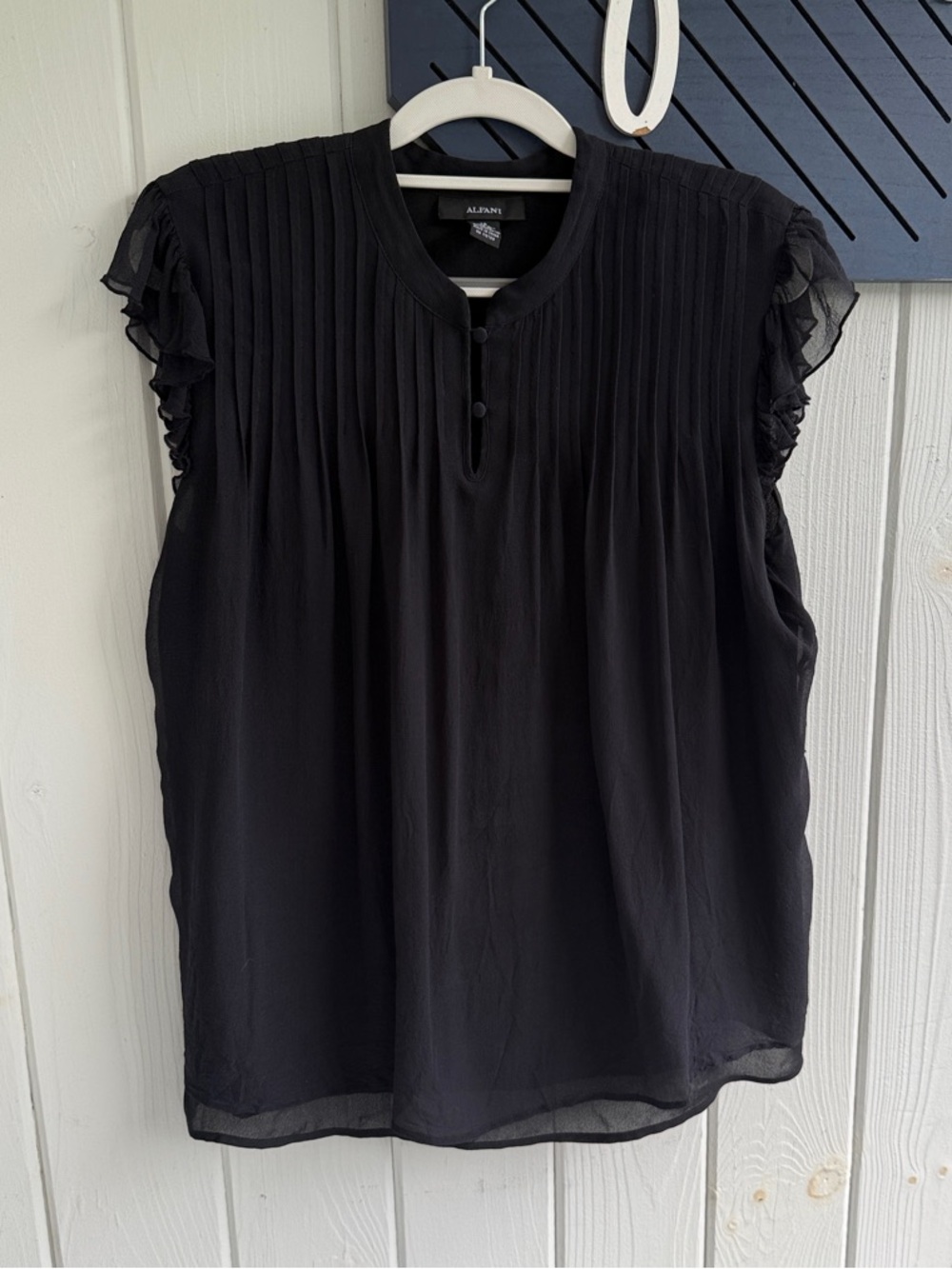 Alfani SILK Black Pleated Ruffle Cap-Sleeve Blouse